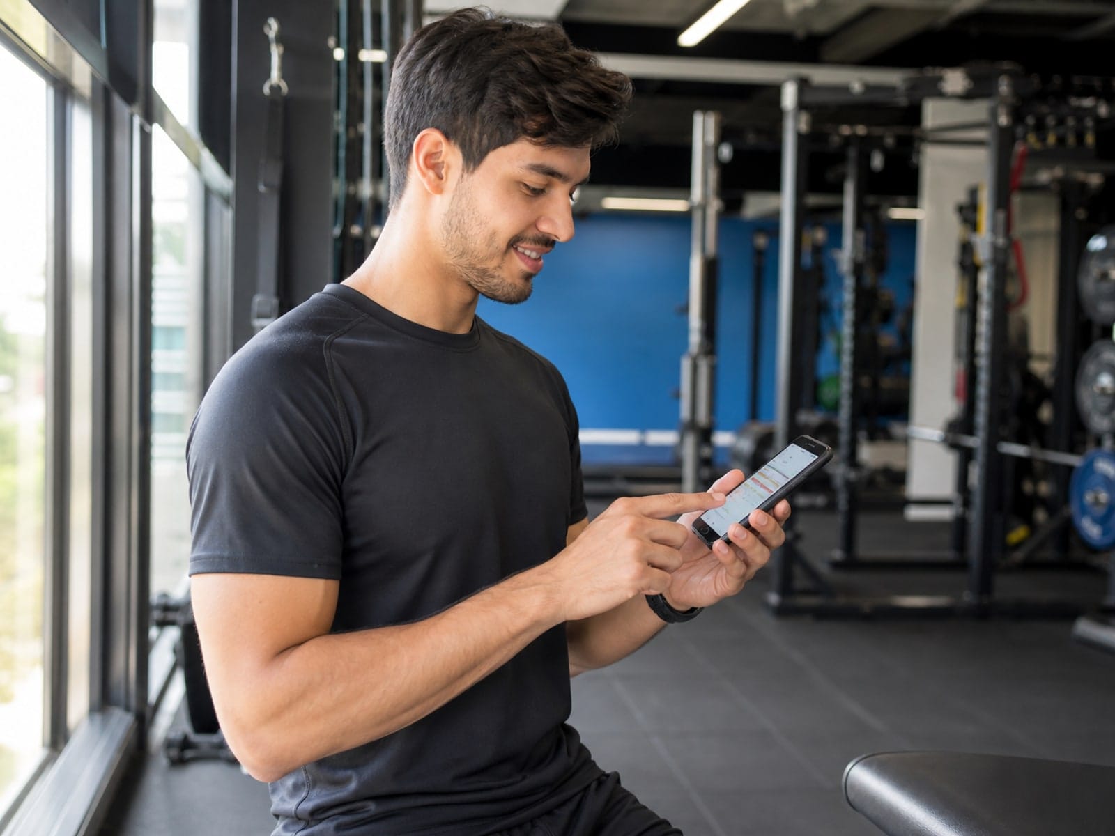 Aluno usando o app do Admin Fit para reservar aula na academia