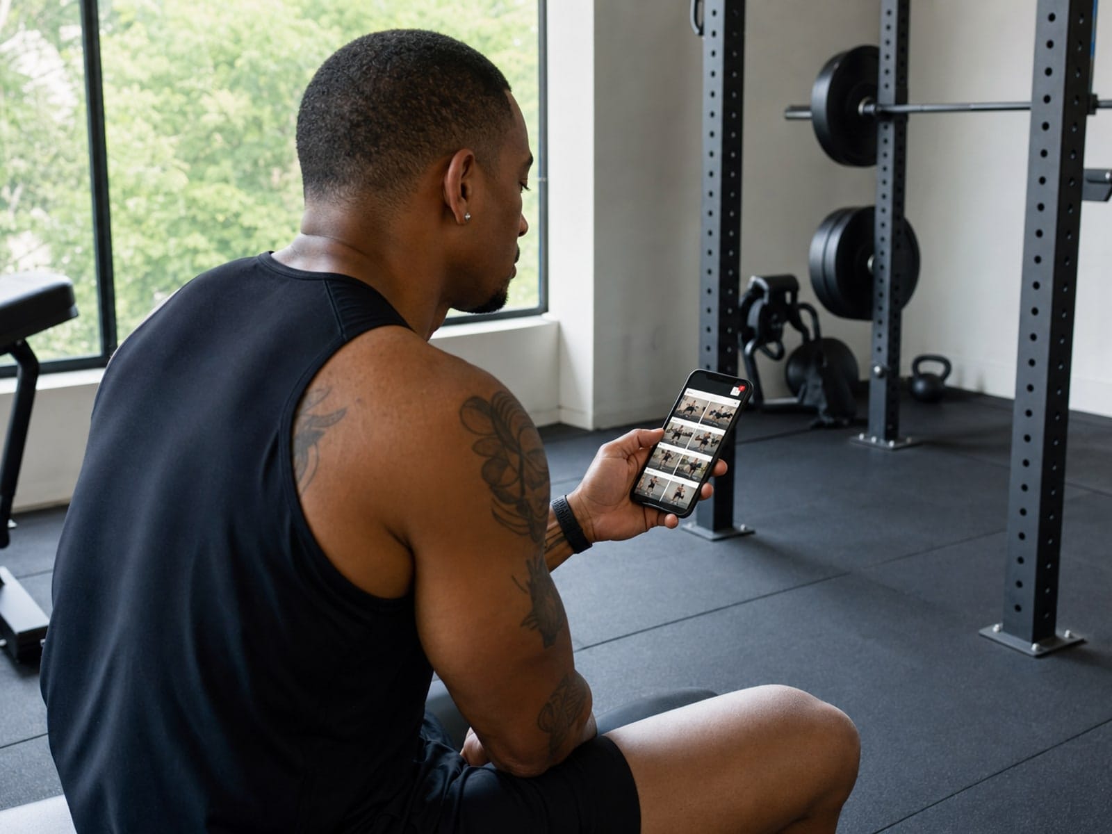 Aluno recebendo push e acessando biblioteca de exercícios no app