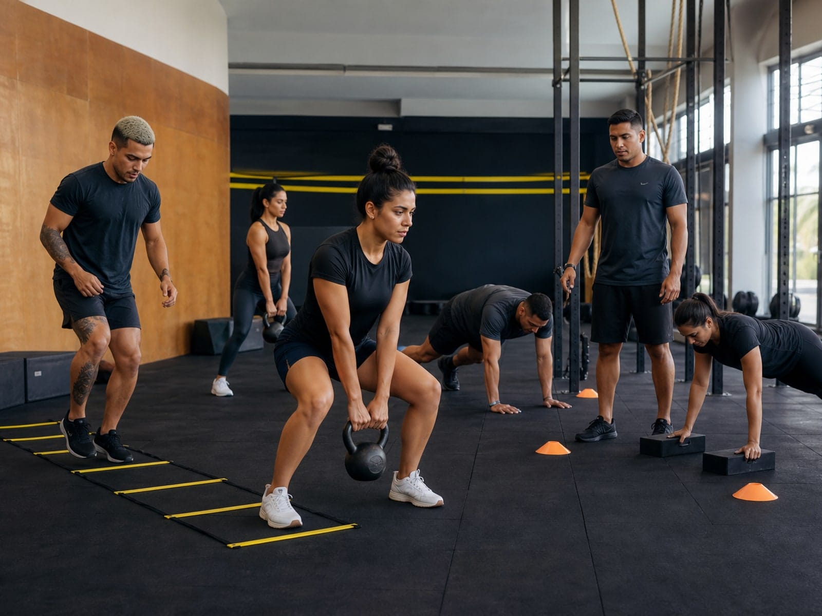 Turma de treino funcional em circuito ao ar livre
