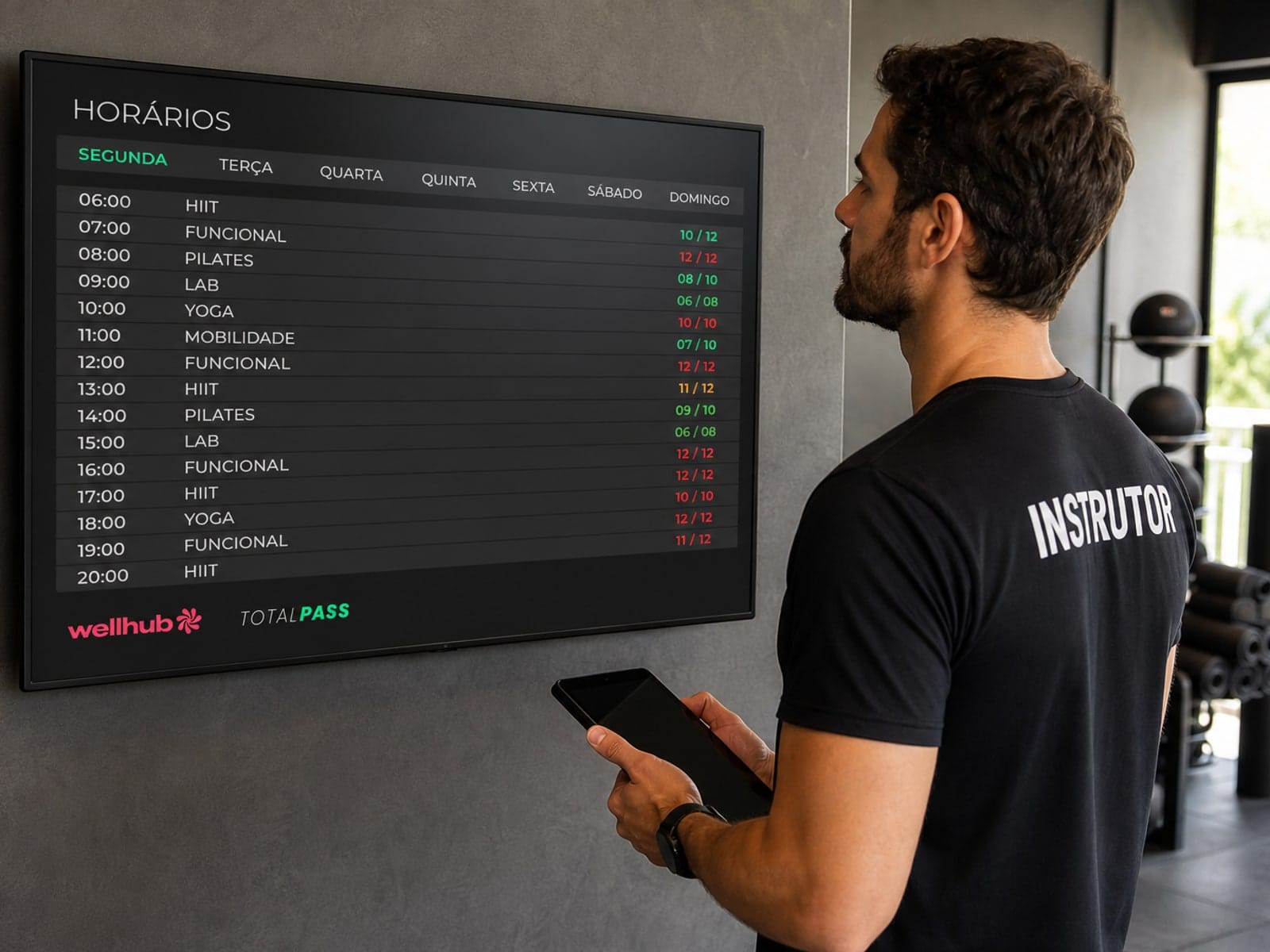 Agenda Admin Fit com vagas pass Wellhub, TotalPass e alunos diretos