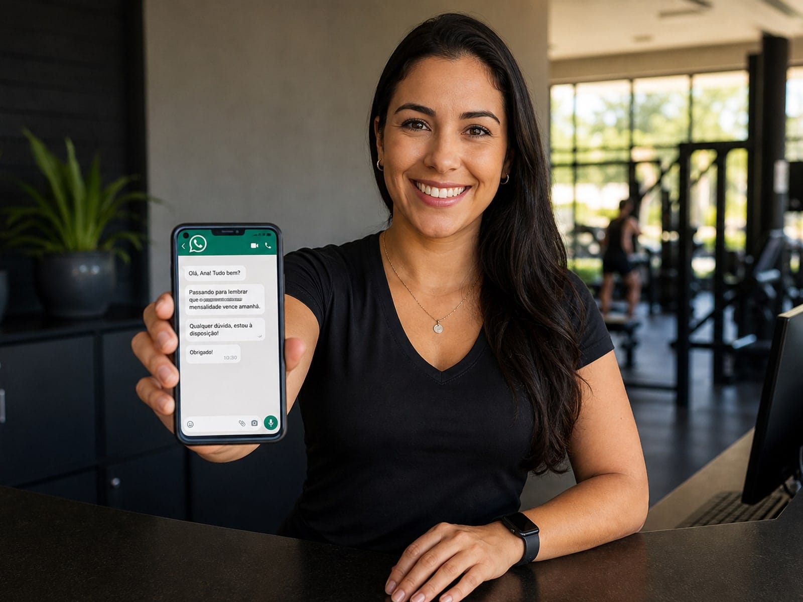 Gestor enviando cobrança e avisos via WhatsApp Oficial integrado ao Admin Fit